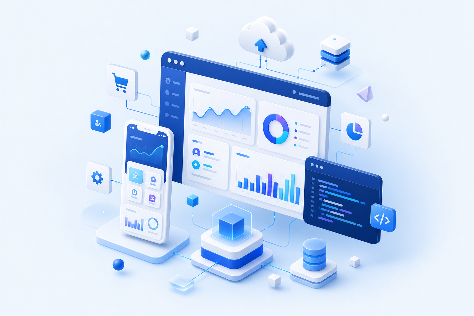 OberoiTech digital product dashboard illustration